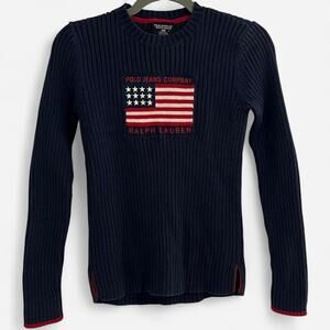 Vintage 90s Ralph Lauren Polo Jeans Company American Flag Sweater 100% Cotton